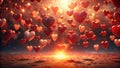 A cascade of luminous hearts descends, a radiant glow illuminating the ground below, symbolizing affection and warmth. Generative Royalty Free Stock Photo