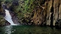 cascade paradis, jungle waterfall in vieux habitants with basalt columns, guadeloupe Royalty Free Stock Photo