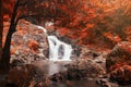 cascade waterfall in autumn foliage colors