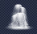 Cascade waterfall isolated. Nature fluid splash and drop. Falling river or mountain fall