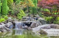 Cascade waterfall in Japanese garden in Bonn