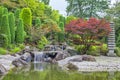 Cascade waterfall in Japanese garden in Bonn