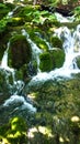 Cascade waterfall and moss, beautiful nature landscape, Plitvice Lakes in Croatia, National Park, sunny day Royalty Free Stock Photo