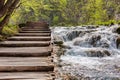 Cascade waterfall next to the tourist path in Plitvice Lakes Nat