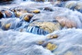 Cascade of waterfalls of a mountain river among the boulders, the water is blurred in motion Royalty Free Stock Photo