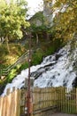 Cascades de Coo with a stairway next to the waterfalls Royalty Free Stock Photo