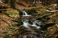 Cascades of small river stream in Orlicke Mountains,Czech republic. Long exposure water.Fresh spring mountain scenery.Untouched Royalty Free Stock Photo