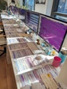 Cascading Code Transforms Into Error Message on Multiple Monitors in an Office Workspace Royalty Free Stock Photo