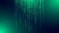 Digital rain of green binary code cascading down a dark technological background with circuit board patterns Royalty Free Stock Photo