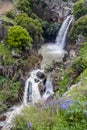 Cascading Saar Waterfalls slashes through Saar river gorge. Spring time in the Golan Heights