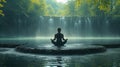 Cascading Serenity: Meditator Cleansing Mind Against Waterfall Backdrop