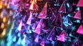 Cascading triangles of different sizes and colors creating a dynamic and energetic abstract waterfall