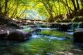 cascading warm water flowing out of hot spring Royalty Free Stock Photo