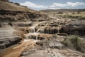 cascading waterfall amidst dried-out landscape of drought Royalty Free Stock Photo