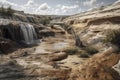 cascading waterfall amidst dried-out landscape of drought Royalty Free Stock Photo