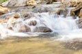 Cascading waterfall closeup very smooth water with wet rocks Royalty Free Stock Photo