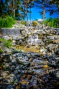 Waterfall feature in public park.
