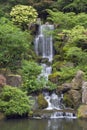 Cascading waterfall in japanese garden in portland Royalty Free Stock Photo