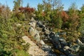 Cascading waterfall in Japanese garden of public landscape park of Krasnodar or Galitsky park Royalty Free Stock Photo