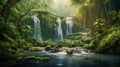 Cascading Waterfall in a Lush Forest. Generative AI Royalty Free Stock Photo