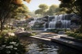 Cascading Waterfall in Memorial Garden A serene