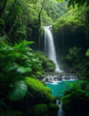 a cascading waterfall nestled in a lush tropical rainforest