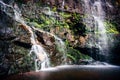 Cascading waterfall into shallow rock pool