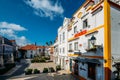 Deserted touristic restaurants and bars area in the center of Cascais city, Portugal during Coronavirus Covid19 pandemic