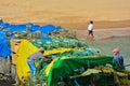 Fishermen working on the Praia da Ribeira beach Royalty Free Stock Photo