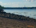 Empty, dark, desolate rocky ocean bay beach Royalty Free Stock Photo