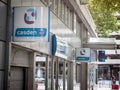 CASDEN Logo in front of their local bank in Lyon. Caisse d`Aide Sociale de l`Education Nationale is a cooperative bank