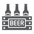 Case of beer glyph icon, alcohol and drink, pack of beer bottles sign, vector graphics, a solid pattern on a white