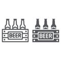 Case of beer line and glyph icon, alcohol and drink, pack of beer bottles sign, vector graphics, a linear pattern on a