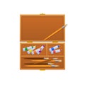 Case with brushes, multi-colored tubes with paint and markers. Royalty Free Stock Photo