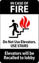 In Case Of Fire Sign Do Not Use Elevators. Use Stairs, Elevators Will Be Recalled To Lobby Royalty Free Stock Photo