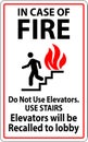 In Case Of Fire Sign Do Not Use Elevators. Use Stairs, Elevators Will Be Recalled To Lobby Royalty Free Stock Photo