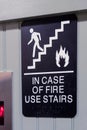 elevator sign in case of fire use stairs with figure, stairs, fire icons Royalty Free Stock Photo