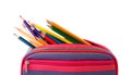 Case full of color pencils on white Royalty Free Stock Photo