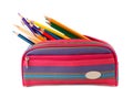 Case full of color pencils on white Royalty Free Stock Photo