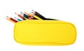 Case full of color pencils on white background Royalty Free Stock Photo