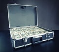 Case full of money on gray background