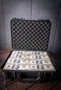 Case with money dollar bills. Laundering of money.