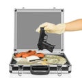 Case with money, gun and drugs Royalty Free Stock Photo