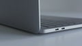 Case of open thin laptop. Action. Close-up details of beautiful modern laptop with thin body. Modern laptop with