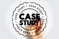 Case Study stamp with hand writing marker, circular badge emphasizing analytical review, real-world examples, structured Royalty Free Stock Photo