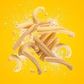 Caserecce pasta exploding with flour Royalty Free Stock Photo