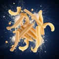 Caserecce pasta pieces exploding Royalty Free Stock Photo