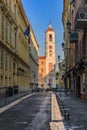 Caserne Rusca clock tower in the Old Town, Vieille Ville of Nice France Royalty Free Stock Photo