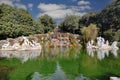 CASERTA, ITALY - NOVEMBER 13, 2022: Fountain inside the Park of the royal palace with two groups of scukpture Diana and Actaeon