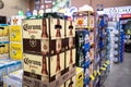 Cases of beer for sale in a liquor store